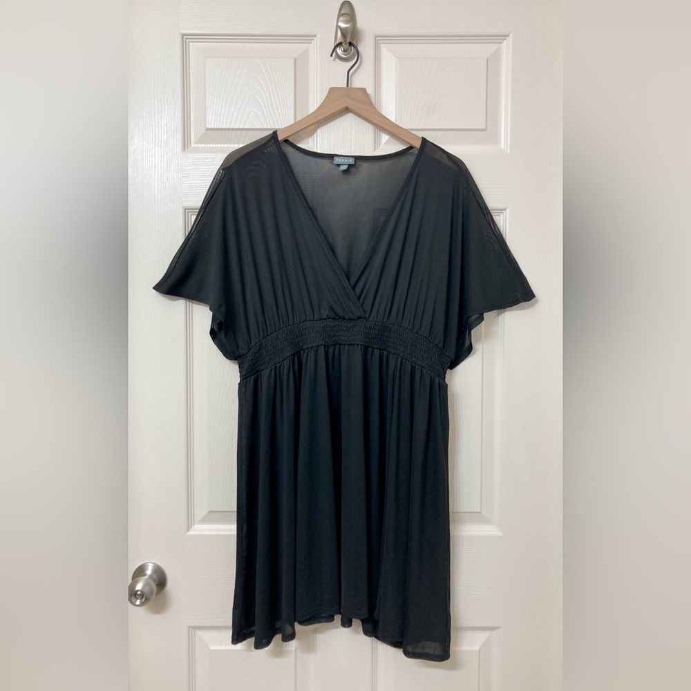 Torrid Women’s Sheer Black Mesh Smocked Waist Swimsuit Coverup Mini Sun Dress 3X - Picture 9 of 9